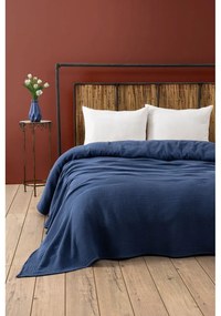 Tmavomodrý mušelínový pléd 220x250 cm Muslin – Mijolnir