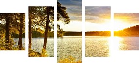 5-dielny obraz západ slnka nad jazerom