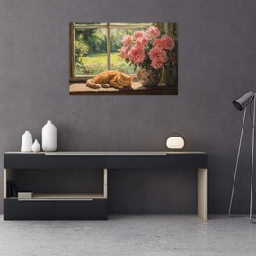Obraz - Mačka na okne (90x60 cm)