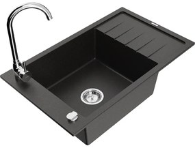 Mexen Elias, 1-komorový granitový drez s odkvapkávačom 795x480x200 mm a chrómová kuchynská batéria Telma, čierna - zlatá metalíza, 6511-75-670200-00