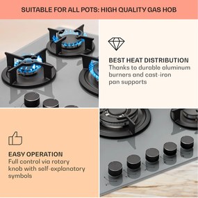 Klarstein Firetale, plynová varná doska, 5 hliníkových horákov, 70 cm, vrátane hadice a redukčného ventilu