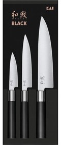 Kai Súprava 3 nožov Wasabi Black – univerzálny malý, univerzálny veľký a šéfkuchársky veľký