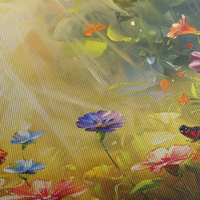Obraz - Jarná kvetinová lúka, maľba (s hodinami) (90x30 cm)
