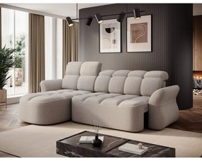 Béžová rozkladacia/s úložným priestorom rohová pohovka z textílie buklé (ľavý roh/s leňoškou) Beneth – ELTAP