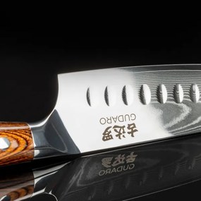 Gudaro - Damaškový Santoku kuchynský nôž FENG 7,5", 67 vrstiev ocele, dĺžka 18 cm