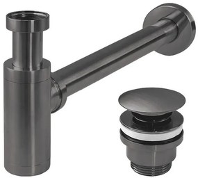 Rea Rea, umývadlový sifón s univerzálnou odtokovou zátkou Click-Clack, grafitová, REA-A1562