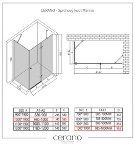 Cerano Marino, sprchovací kút 100(dvere) x 100(stena) x 190 cm, 6mm číre sklo, chrómový profil, CER-CER-422781