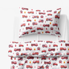Goldea detské bavlnené obliečky - hasičské autá 140 x 200 a 70 x 90 cm