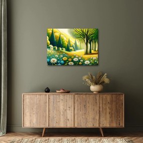 Obraz - Dedina v žlto-zelenej (70x50 cm)