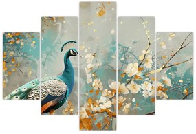 Obraz - Páv so zlatým dekorom (150x105 cm)