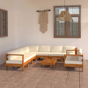 9-dielna záhradná sedacia súprava s krémovobielymi podložkami akáciové drevo