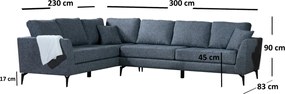 Rohová sedací souprava Tempo 300 cm tmavě šedá levá
