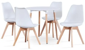 Jedálenský stôl, biela/buk, priemer 80 cm, ELCAN NEW