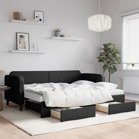 Rozkladacia denná posteľ so zásuvkami čierna 80x200 cm látka 3196867