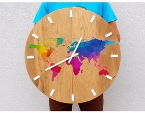 Sammer Drevené nástenné hodiny s farebnou mapou sveta 60 cm MapaWoodKolor60cm