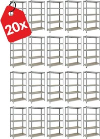 Akcia 20x Regál 180x60x40 cm zinkovaný 5-policový, nosnosť 875 kg