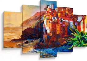 Obraz - Dedina na pobreží Cinque Terre, Talianska riviéra, moderný impresionizmus (150x105 cm)