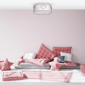 Detské stropné svietidlo Heart, 1x biele/ružové textilné tienidlo