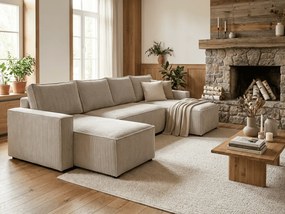 AKCIA Svetlo béžová sedacia súprava do U SMART COSARO 295x140 cm II. akosť