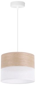 Závesné svietidlo Wood, 1x béžová dubová dýha/biele PVC tienidlo, (fi 20cm)
