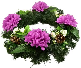 Dušičkový veniec Fialové chryzantémy, 35 cm