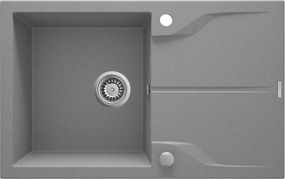 Deante Andante Flush, granitový drez 780x490x194 mm, 3,5" + priestorovo úsporný sifón, 1-komorový, šedá, ZQN_S11F