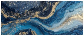 Obraz - Modrozlatý abstraktný mramor (120x50 cm)