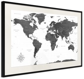 Artgeist Plagát - Monochrome Map [Poster] Veľkosť: 45x30, Verzia: Čierny rám s passe-partout