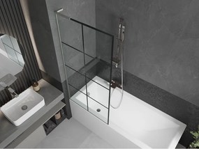 Mexen Next L, 1-krídlová vaňová zástena 80 x 150 cm, 6mm číre sklo-čierny vzor, 6mm číre sklo, profil brúsená oceľ, 895-080-000-03-77-97