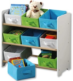 Dětský regál, organizér na hračky s 9 úložnými boxy, modro-zelený