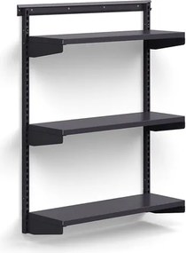Nástenný regál RELY, základná sekcia, oceľové police, 1221x900x300 mm, antracit