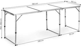 Skladací cateringový stôl 180 x 60 cm biely 3-časťový