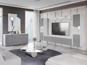 Obývačkový nábytok Bamisio II, Farby: biela / šedý lesk, Osvetlenie: osvetlenie LED biele