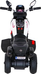 Ramiz Rýchla turistická motorka na batérie pre deti Biela + Audio + Svetlá + Eko koža