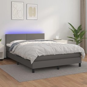 Boxspring posteľ s matracom a LED sivá 140x200 cm umelá koža 3134109