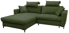 Rozkladacia rohová sedacia súprava s úložným priestorom do tvaru L HORTA ľavá zelená
