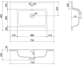 Mexen Rivel, kúpeľňová skrinka 70 cm s umývadlom Otis, 1 zásuvka, drážkovaná, biela matná, 91A20-07023-1-BF01-W18M01