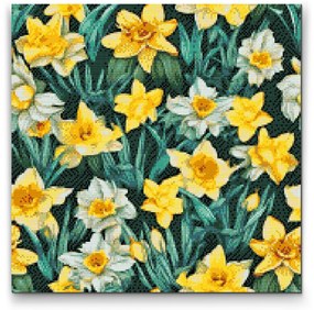 Gario Diamantové maľovanie Kvetinové pozadie Narcisy Rozmery: 50 x 50 cm, Rámovanie: Iba zrolované plátno, Diamanty: Okrúhle