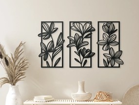 drevko 3-dielny drevený obraz Veľké kvety Rozmer obrazu: 44,5 x 82 cm, Farba dekorácie: Čierna