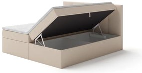 Čalúnená posteľ EMBER 180x200 cm s matracmi, topperom a úložným priestorom, béžová