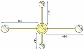 Stropné svietidlo Elegant Four LED zlaté