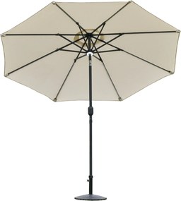Záhradný slnečník Outsunny Φ270 x 245cm s kľukou a náklonom, LED svetlami a solárnym panelom, krémovo biela | Aosom