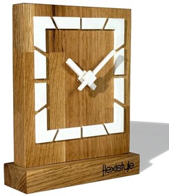 Dekorstudio Drevené stolové hodiny Square OAK - biele