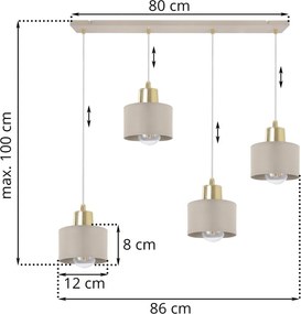 Závesné svietidlo Panta, 4x béžové kovové tienidlo, g