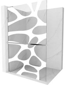 Mexen Kioto+ L, sprchová zástena Walk-In s poličkou a vešiakom 100 x 200 cm, 8mm číre sklo biely vzor, chrómový profil, 800-100-123-01-97