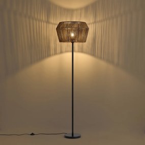Stojaca lampa čierna s hnedým tienidlom z papierového lana 50/50/30 - Simplo