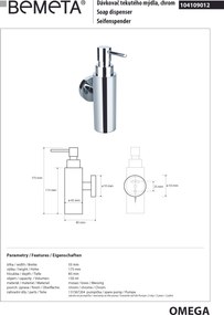 Bemeta Design OMEGA: Dávkovač mydla, 150 ml - 104109012
