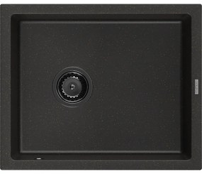 Mexen Pedro, granitový drez 560x460x200 mm, 1-komorový, čierna-zlatá metalíza s čiernym sifónom, 6508561000-75-B