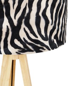 Stojacia lampa drevená s látkovým tienidlom zebra 50 cm - Tripod Classic