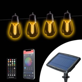 LED stmievateľný solárny reťaz 25xLED/1,5W/3,7/5V 2200 mAh 15 m IP65 čierna + diaľkové ovládanie